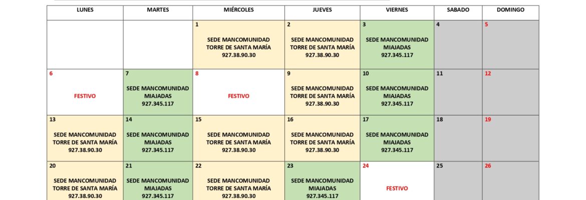 Oficina de Consumo – Calendario diciembre 2021.