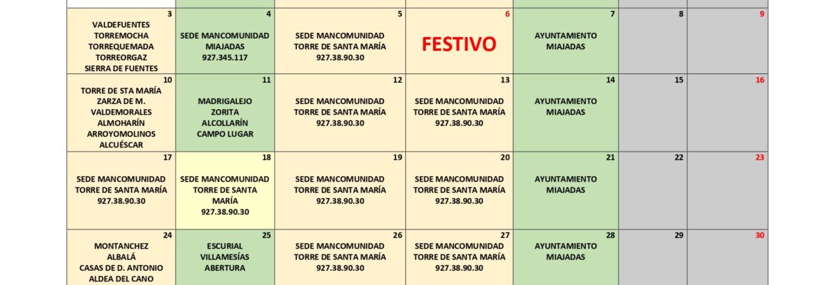 Calendario Rutas ENERO 2022 Actualizacion