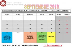Oficina de Consumo – calendario septiembre 2018